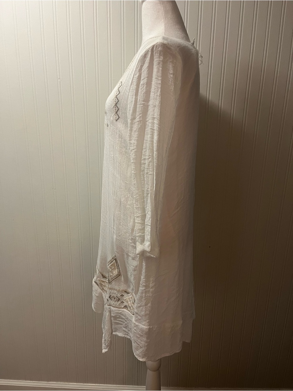 Embroidered Boho Ivory Tunic Dress - Picture 4 of 8